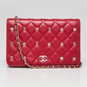 Chanel Red Quilted Lambskin Leather All About Chanel WOC Clutch Bag